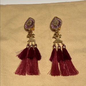 Chic Gold and Burgundy Tassel Earrings